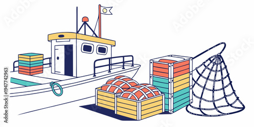 A cargo ship loading colorful shipping containers Vector