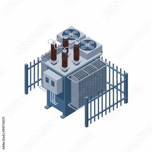 Isometric illustration of electric power transformer station.