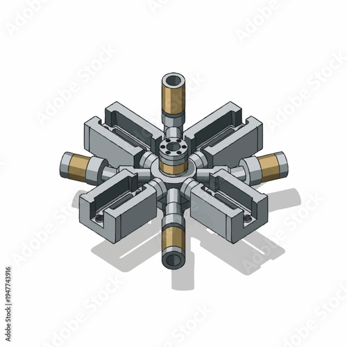 Isometric view of a complex mechanical assembly with multiple components.