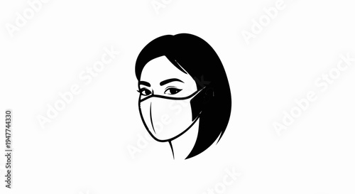 Stylized black and white portrait of a woman wearing a face mask