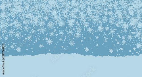 Falling Snowflakes Background with a Light Blue Snowy Ground and Clear Sky