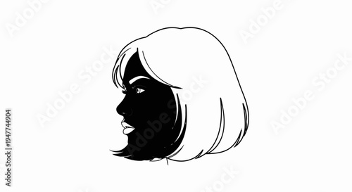 Stylized black and white profile portrait of a woman with bobbed hair
