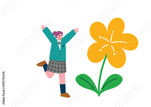 花を咲かせる女性構成のイラスト