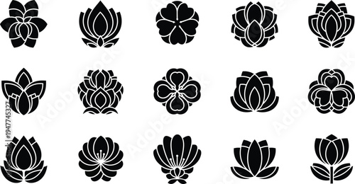 Black and white lotus flower silhouette