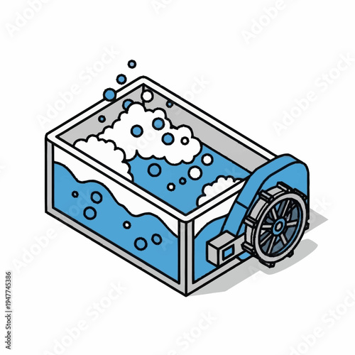 Isometric illustration of a washing machine.