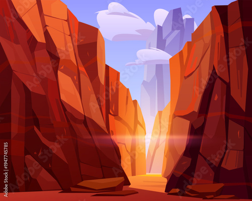 Desert road in canyon with red mountains