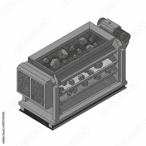 Industrial machine with metal grate and rollers.