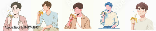 Illustrations of men eating sandwiches.