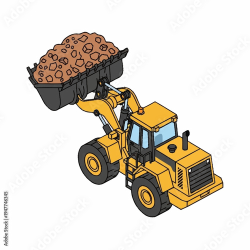 A yellow front loader carrying scrap metal.