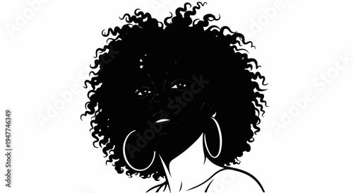 Silhouette of a woman with voluminous curly hair and hoop earrings