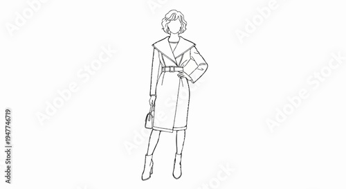 Sketch of a woman in a belted coat and ankle boots