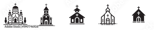 Black and white church building icons.