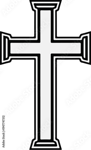 Stylized cross with a white center and thick black outline, bold design