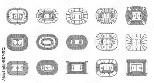 Collection of Stadium Illustrations - Diverse Architectural Designs for Sports and Entertainment.