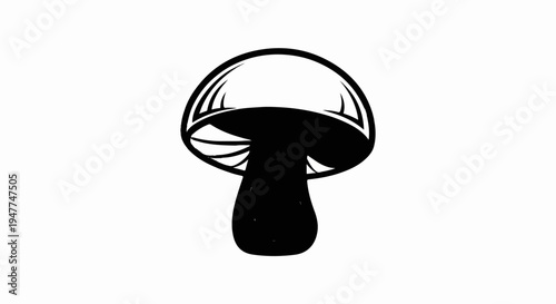 Stylized black and white illustration of a mushroom with gills