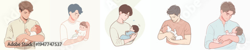 Illustrations of men breastfeeding babies.