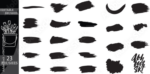23 Editable Paint Brush Strokes Set – Hand Drawn Ink & Grunge Vector Brushes