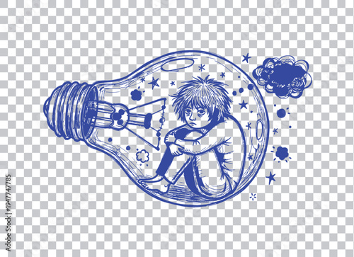 An isolated vector illustration of a green glass skull and crossbones symbol next to a blue plastic baby dummy object on a white background