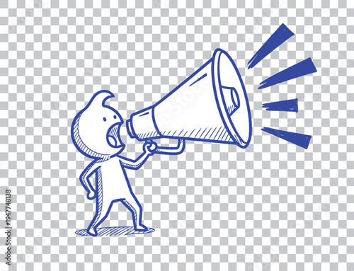 3D cartoon illustration of a professional business character shouting into a megaphone to communicate a loud news idea or creative concept as a vector person icon representing a speaker