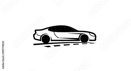 Sleek black sports car silhouette on a minimalist white background