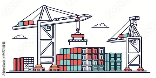 A crane is lifting a container in a shipping yard Vector