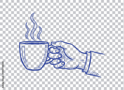 A stylish vector illustration featuring a decorative coffee and tea cup icon set with fashion bag and summer clothing design elements for kitchen art