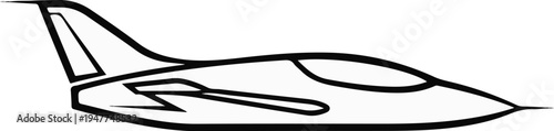 Sleek silhouette of a futuristic jet airplane, drawn with thick black outlines