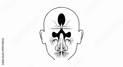 Stylized diagram of human sinuses and nasal passages