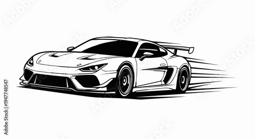 Sleek sports car with aerodynamic spoiler, depicted in motion