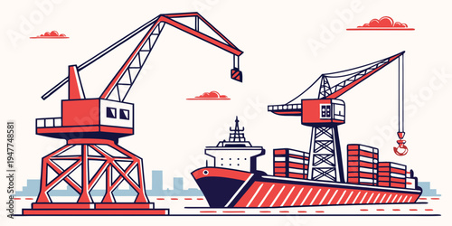 A cargo ship with two cranes on the deck Vector