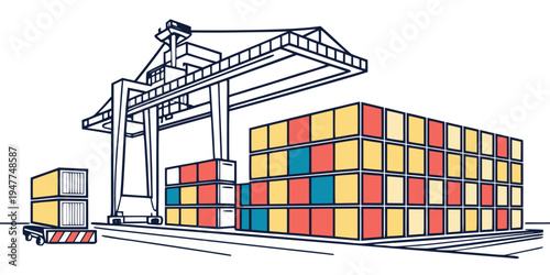 A stack of colorful shipping containers at a port Vector