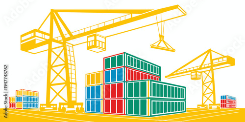 A stack of colorful shipping containers at a port Vector