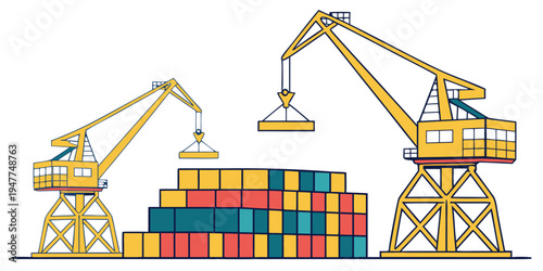A crane is lifting a shipping container Vector