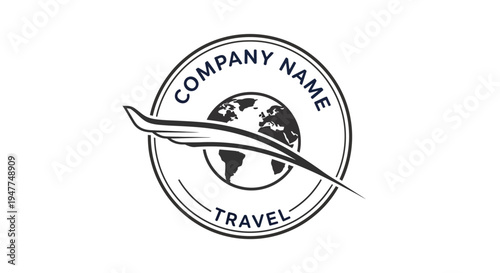 Travel company logo with globe and feather.