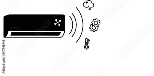 Smart air conditioner symbol with weather, gears, and temperature icons