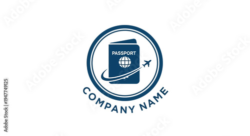 Travel company logo with passport and airplane.