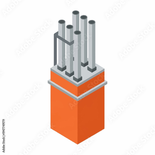 Isometric illustration of a concrete foundation with pipes, possibly for industrial or construction purposes.