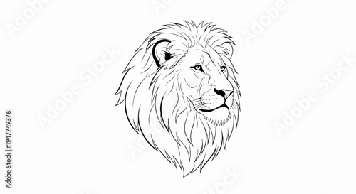 Stylized line art profile of a regal lion's head with a flowing mane
