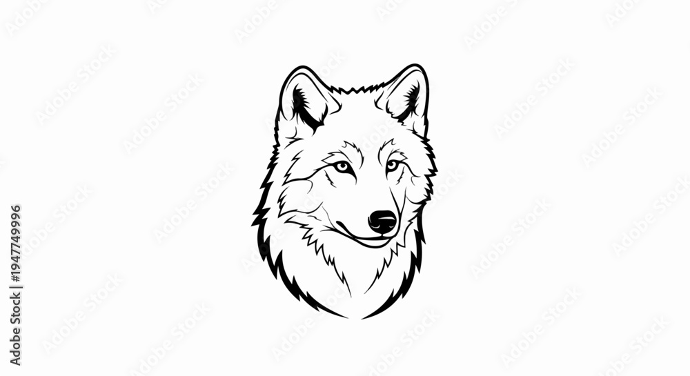 Fototapeta premium Stylized black and white illustration of a wolf's head