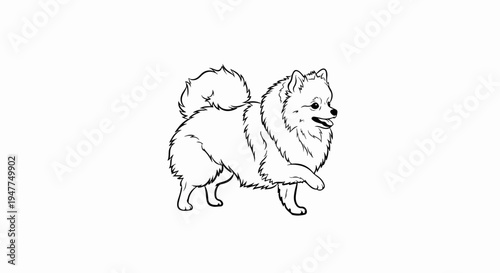 Stylized line drawing of a fluffy Pomeranian dog in motion