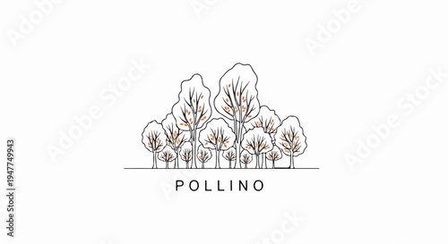 Stylized line drawing of a forest with orange leaf accents