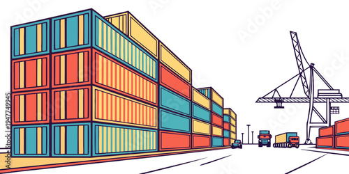A stack of colorful shipping containers at a port Vector