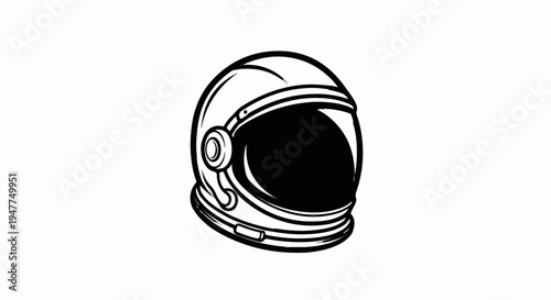 Stylized line drawing of a futuristic astronaut helmet with dark visor