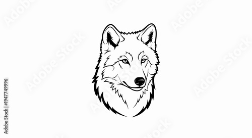 Stylized black and white illustration of a wolf's head