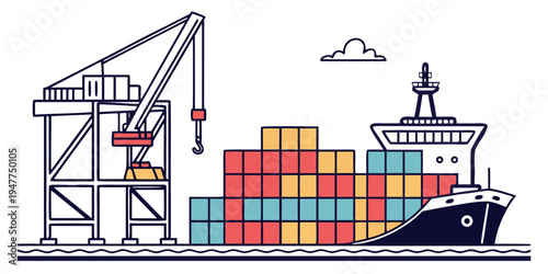 A cargo ship loading colorful shipping containers Vector