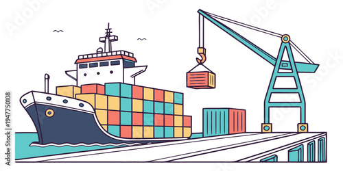A cargo ship with containers on the dock Vector