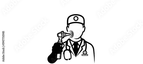 Stylized icon of doctor performing examination with otoscope
