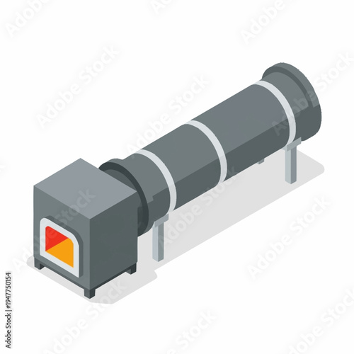 Isometric illustration of industrial cylindrical furnace.