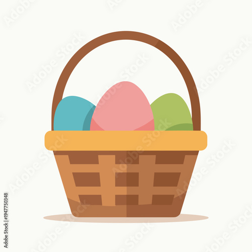 Colorful eggs in a woven basket for Easter celebration  