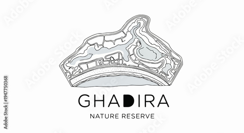 Stylized map graphic with text "GHADIRA NATURE RESERVE